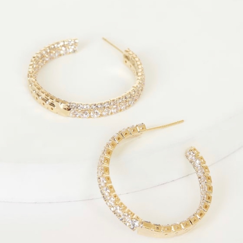 Lulu’s Oh My Elegance Gold Rhinestone Hoops